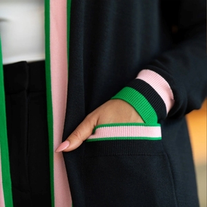 Peso leggero in Spandex/cotone lavorato a maglia da <span class=keywords><strong>donna</strong></span> Sorority Cardigan in maglia rosa verde Cardigan abito lungo da <span class=keywords><strong>donna</strong></span> maglione personalizzato - Product Image 5