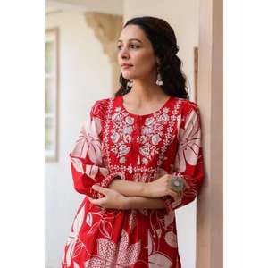 Nueva moda tradicional india hermosa algodón Kurti conjunto con bordado señoras Kurta para el verano precio al por mayor - Product Image 1