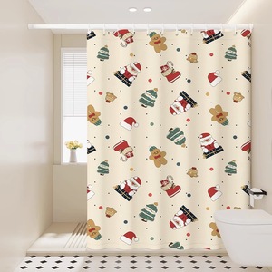 Rideau de Douche en Polyester Imprimé Numérique Imperméable Personnalisé Motif Arbre de Noël Rouge Père Noël Pain d'Épices Vente en Gros - Product Image 4