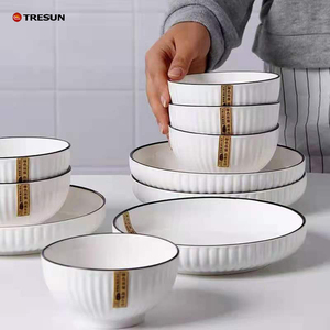 Simple Series Vertical Pattern Restaurant Ceramic Dinnerware Serving Porcelain Rice Large Embossed White <b>Small</b> Soup Dessert Bowl - Product Image 4
