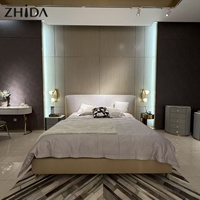 Ensemble de meubles de chambre d'hôtel 3-4 étoiles de style Mid-Century, lit double king size en bois de pin et velours, durable et écologique, pour salon