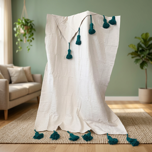Handmade Cotton/Wool Vintage All-Season Portable Pom Pom <b>Blanket</b> for Home Decor Bedding Anti-Pilling - Product Image 3