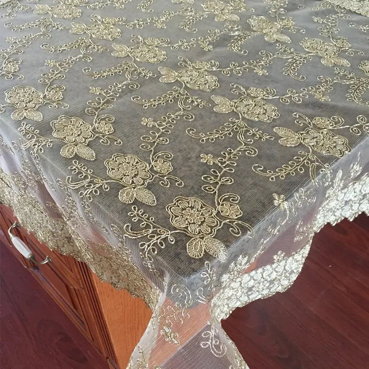 Plain dyed hand embroidered cotton lace border single layer tablecloth