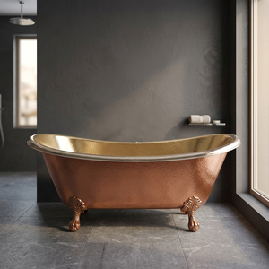Baignoire autoportante classique en cuivre à pattes de chat, ovale, faite à la main pour salle de bain de villa - Artisanat indien - Product Image 2