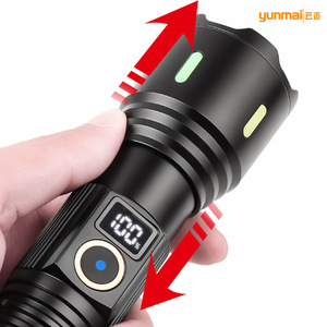 ยุนมัยไฟฉายแบบชาร์จไฟได้แบบสองหัว 2500mAh LED แสงสีขาวจอแสดงผลดิจิตอลประเภทซีชาร์จไฟฉายยุทธวิธีระยะไกล - Product Image 3