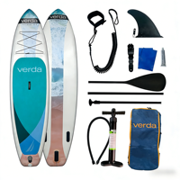 Tabla de SUP Inflable VERDA con Logotipo Personalizable, 3 Aletas, Sistema de Aletas Extraíbles, PVC/EVA Ecológico, Profesional para Lagos y Ríos