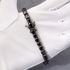 <b>Black</b> Moissanite Tennis <b>Chain</b> 925 Silver <b>Black</b> Rhodium Plated Hip Hop Bracelet Necklace for Men Women - Product Image 1