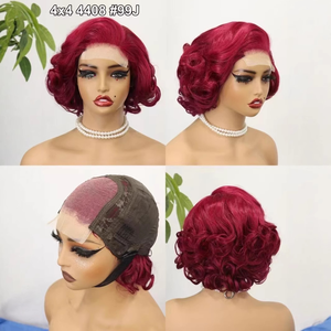 วิกผมหน้าผากลูกไม้แบบใส 4x4 <span class=keywords><strong>ทรง</strong></span>ผมหยิกเด้งแบบอินเดีย ความหนาแน่นสูง HD  สำหรับผู้หญิงผิวสีดำ ความยาวสั้น - Product Image 3