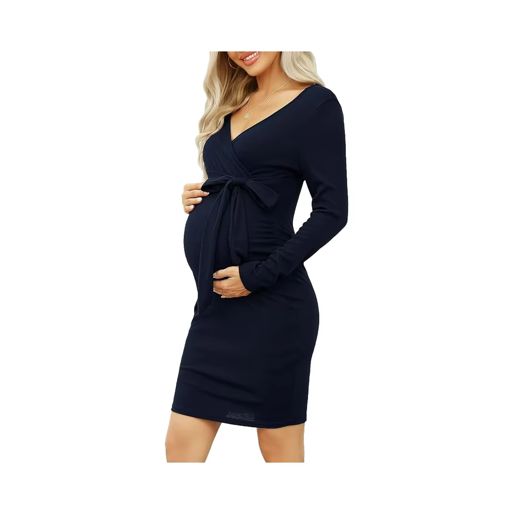 Ruched Side Pregnancy Dress Knee Length Maternity Jezero Women's Maternity Bodycon  Dress - Short Sleeve Ruched Side Knee Length Pregnancy Dress Women's Bodycon  Pregnancy Dress With Ruched Sides Postpartum Nursing Dress