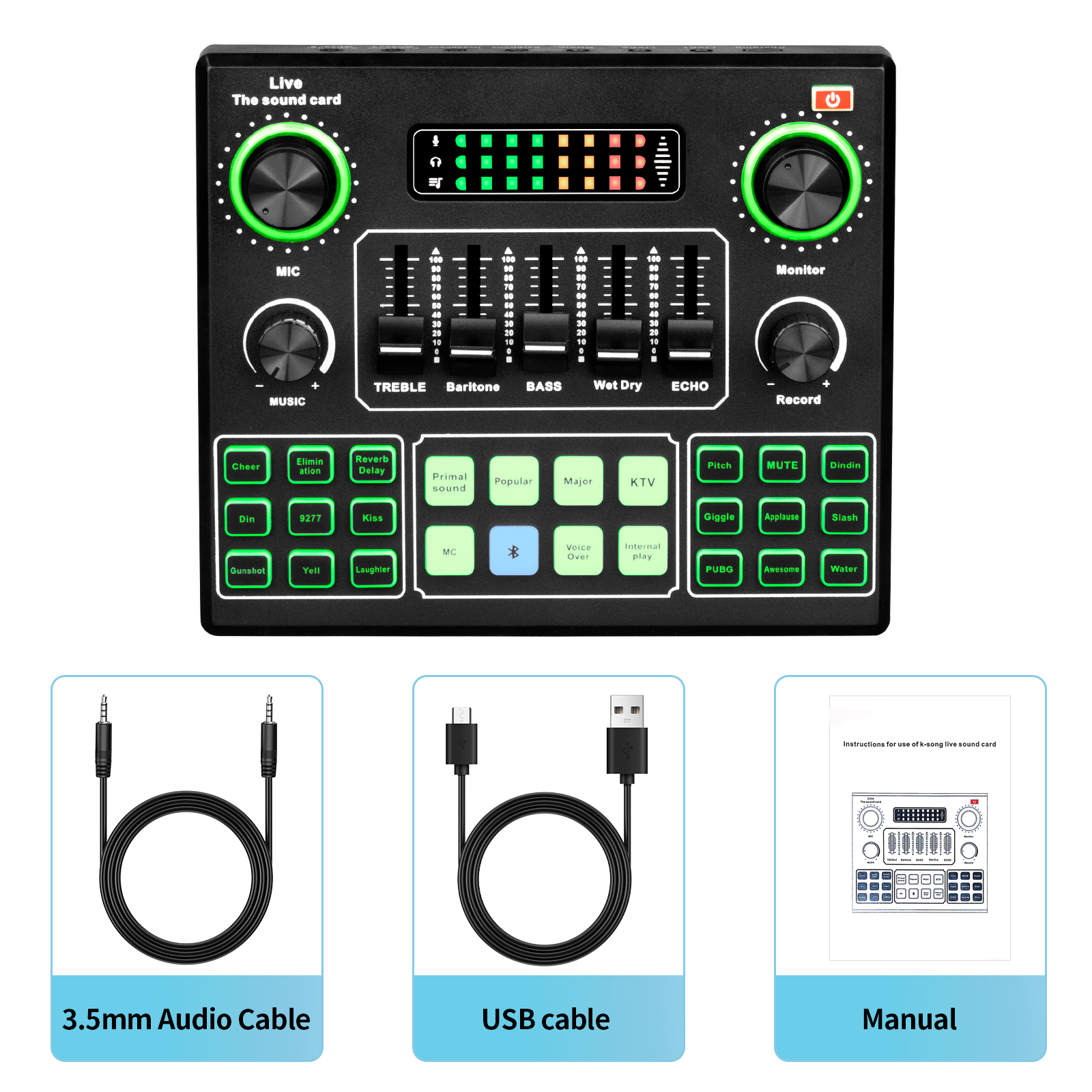 Tonysa Bluetooth V9 Sound Card, Stereo Audio Mixer, External Sound