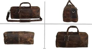 Premium 24 Inch Brown Full Grain <b>Leather</b> Weekender Luggage with Buffalo <b>Leather</b> Toiletry <b>Bag</b> Unisex <b>Travel</b> Duffel for <b>Men</b> Women - Product Image 4