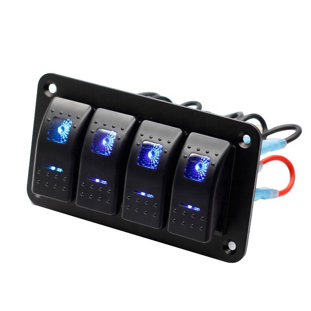 12V 4 Gang Waterproof Switch Panel with 4 SPST 20A 5Pin on off Rocker Switch for Car Boat RV Truck Marine Vehicles