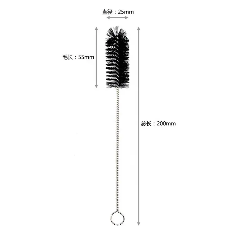 25mm çaplı radikal kafa paslanmaz çelik tel bükülmüş naylon kıl Labs Test tüpü temizleme fırçası