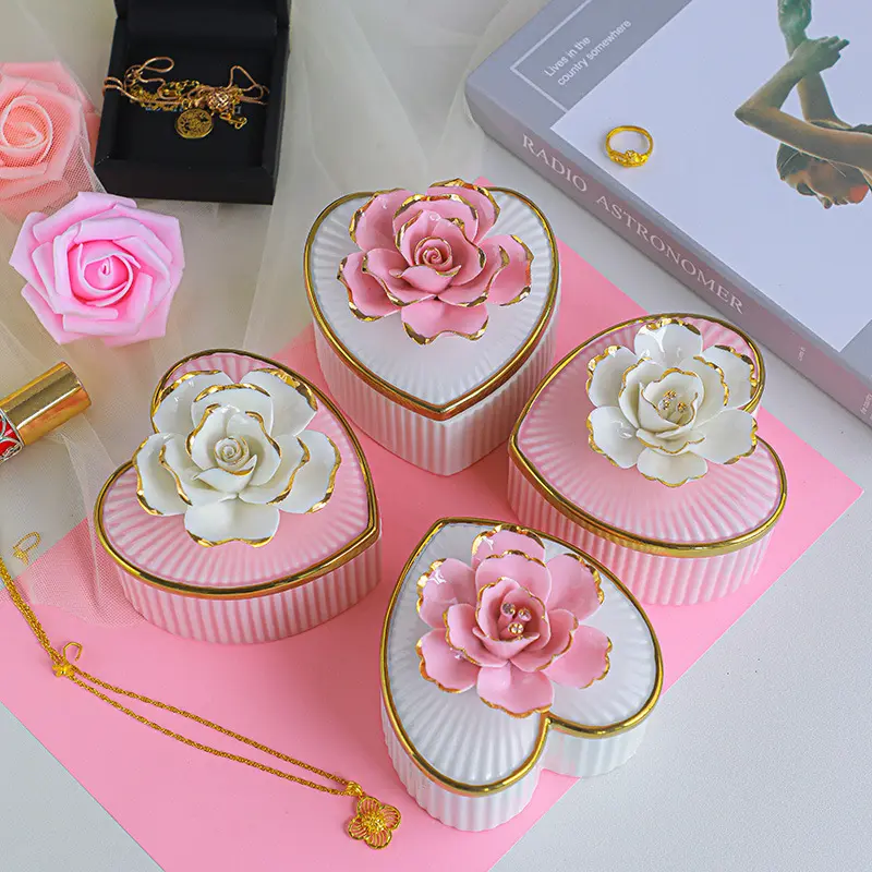 creative girl heart Nordic ceramic handmade flower storage ins jewelry box