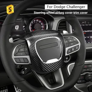 Shasha นวัตกรรมการออกแบบคาร์บอนไฟเบอร์ ฝาครอบถุงลมนิรภัยพวงมาลัย ฝาครอบตัดสําหรับ Dodge Challenger
