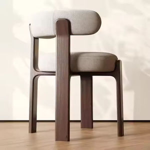 Minimalist European Design Modern <b>Dining</b> <b>Chair</b> Wooden Frame Soft Fabric Backrest Cushioned Seat Suitable for Living Rooms - Product Image 3