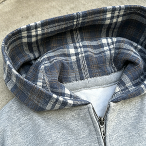 Fabricants de vêtements, sweat-shirt à capuche zippé en tissu French Terry 100% coton, patchwork à carreaux, blocs de <span class=keywords><strong>couleur</strong></span>, pour hommes - Product Image 3