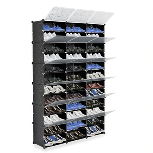 Portascarpe portatile a 12 livelli da 72 paia Organizer 36 griglie portaoggetti a scaffale a torre con tacco espandibile stivali pantofole nere - Product Image 1