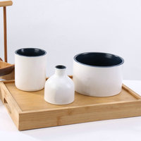 Collection de pots à bougies en céramique imprimés personnalisables, formes variées, blanc brillant intérieur, cylindre noir, mini vase à fleurs, bordure dorée