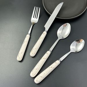 Ensemble de couverts de luxe exquis en céramique marbrée avec poignées, 24 pièces, multicolores, en acier inoxydable, à suspendre - Product Image 2