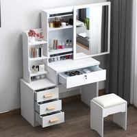 Meuble de rangement de chambre intégré, coiffeuse moderne minimaliste de luxe compacte avec panneau en bois et miroir sur pied