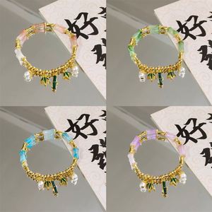 สร้อยข้อมือลูกปัดแก้วสไตล์จีนลายใบไผ่ประดับคริสตัลหลากสีสัน สำหรับผู้หญิงและเด็กผู้หญิง - Product Image 2