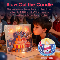 Carte d'anniversaire 3D pop-up musicale avec bougie soufflante et lumière LED pour solution de marquage de luxe Geburtstage