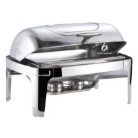Chauffe-Plats Moderne en Acier Inoxydable à Couvercle Rabattable 9L – Plat de Service Chauffant pour Buffet d'Hôtel, Chauffe-Plats à Combustible, Chauffe-Plats de Buffet en Stock