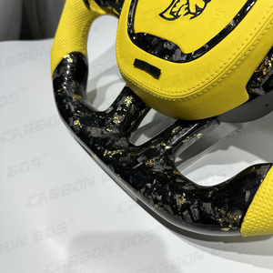 Volante Deportivo de Carreras de Fibra de Carbono Forjado en Oro para Dodge <span class=keywords><strong>Challenger</strong></span> Charger SRT, con Cuero Napa de Calidad Amarilla R/T - Product Image 4