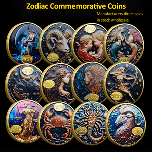 Monete Commemorative in lega da collezione con dodici <span class=keywords><strong>segni</strong></span> zodiacali personalizzati e costellazione di monete in rilievo in metallo con stampa personalizzata - Product Image 2