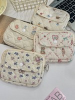 Tas Penyimpanan Wanita Multifungsi Motif Kartun Bunga Bahan Poliester dengan Ritsleting dan Penutup Hasp, Dompet Koin