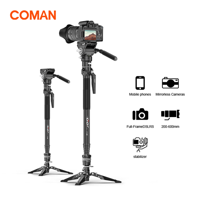 COMAN Go Series M1Pro 4 Sections Video Monopod Carbon Fiber Professional Camera One Click Monopod 1645mm