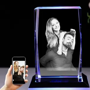 Индивидуальный 3d лазерный прозрачный хрустальный стеклянный куб со световым основанием, оптовая продажа, 3d кристалл, кубик света, луна