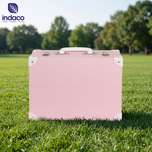 Caja de Regalo de Cartón de Color Sólido al por Mayor 2026, Embalaje de Alta Calidad, Maleta de Cartón con Asa de Lazo Rosa - Product Image 1