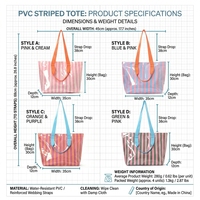 Sac fourre-tout en PVC rayé pour femmes, avec doublure en polyester, imperméable, grande capacité, détails brodés, pour femmes