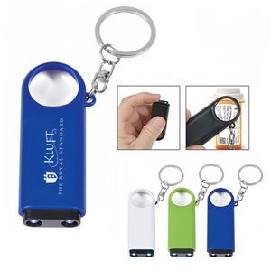 Custom Printed Key Rings Feature Two Bright White LED Lights, Push Tip to <b>Turn</b> On/<b>off</b>, Handy Magnifier, Button Cell Batteries - Product Image 1