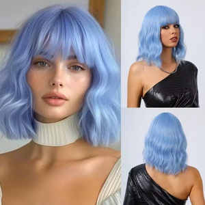 Perruque à couverture complète naturelle et courte pour femmes, chapeau de simulation de frange à air souple avec impression à volants ondulés, Chine continentale - Product Image 6