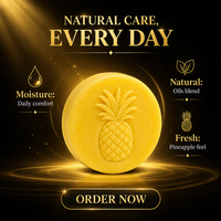Savon artisanal à l'ananas, jaune, solide, pour le visage et le corps, étiquette privée personnalisée