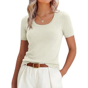 Suéter de Punto de Manga Corta para Mujer FOXA, Cuello Redondo, Informal, Básico, Suave, para Verano, Ropa de Trabajo, Primavera 2026 - Product Image 1