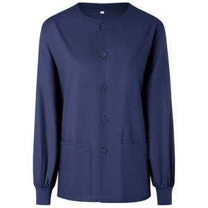 Nuovo Set Divisa Medica da Donna 2025, Blu, Maniche Lunghe, 100% Cotone, con Bottoni, Uniforme Infermieristica per Ospedale/Clinica/Dentista/Salone - Product Image 3