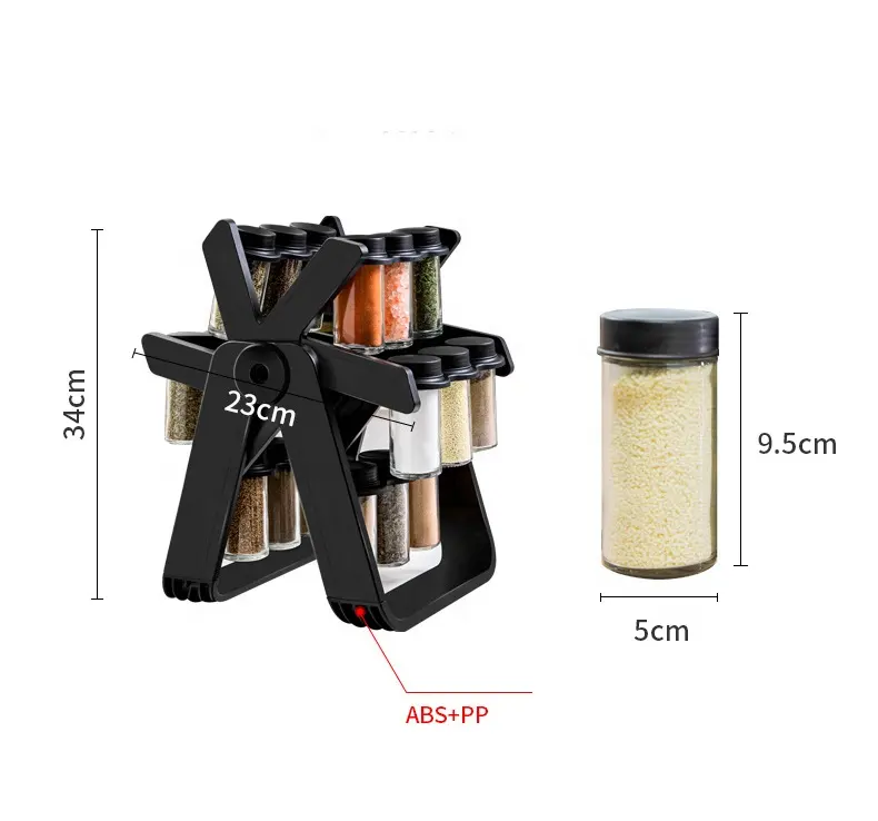 18缶観覧車回転ガラス瓶スパイスラックオーガナイザーセット調味料容器瓶付き