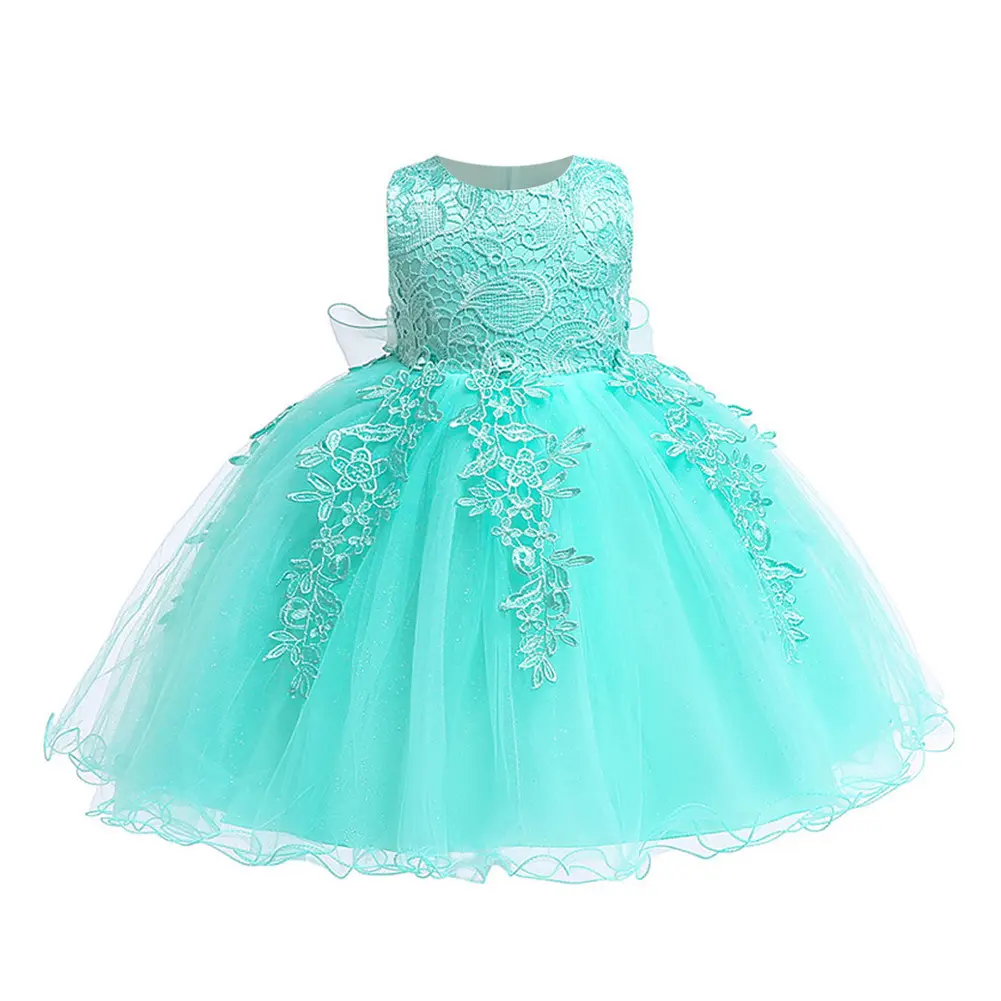 Summer lace flowers children evening ball gown baby girls formal dress for 0 to 2 years Toddlers kids birthday party