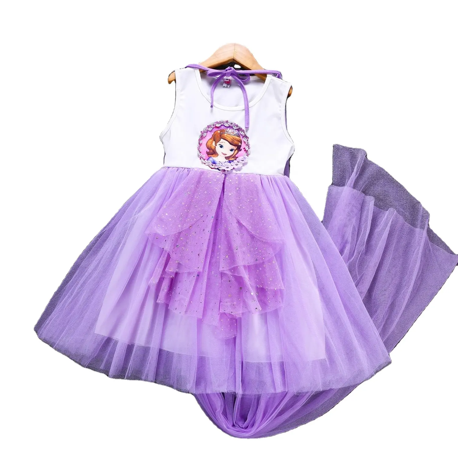 Wholesale Sleeveless Princess Dress Sofia Digital Printing Costume For Kids Disny Dress with Cape Home and Abroad