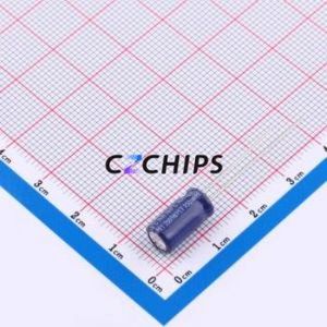 Condensateur électrolytique en aluminium à montage traversant ERR1AM471E12OT, composant à montage traversant THT, D6.3xL12mm 470uF 20% 10V 2.5mm - Product Image 2