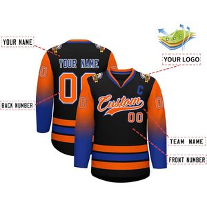 Maillot de hockey personnalisé à dégradé pour hommes, col en V, sublimé, anti-humidité, vêtements de hockey sur glace - Product Image 3