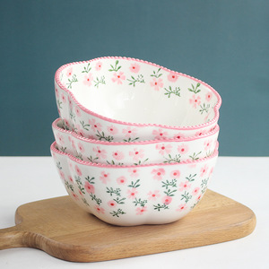 Bol à riz floral original, bol à soupe de haute qualité, bol en céramique sous glaçure, bol à yaourt frais et élégant, saladier en céramique. - Product Image 3