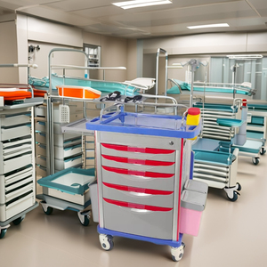 Chariot d'urgence multifonctionnel ABS pour hôpital avec tiroirs et poteau <span class=keywords><strong>porte</strong></span>-perfusion - Chariot médical à roues silencieuses pour USI/USAP - Product Image 4