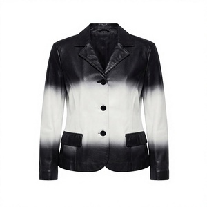 Men's Genuine Leather <b>Coat</b> Notched Lapel Single Breasted Ombre Black to White <b>Slim</b> Fit Regular Sleeve - Product Image 3