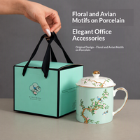 Vente en gros et au détail de couvercles de tasses à thé en porcelaine fine à motifs d'oiseaux, tasses en céramique dorées à la main, coffrets cadeaux et tasses à café