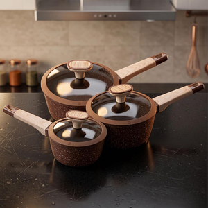 Ensemble de casseroles en aluminium forgé de haute qualité avec couvercles en verre et poignées en bakélite, 6 pièces, compatible induction, revêtement céramique - Product Image 1